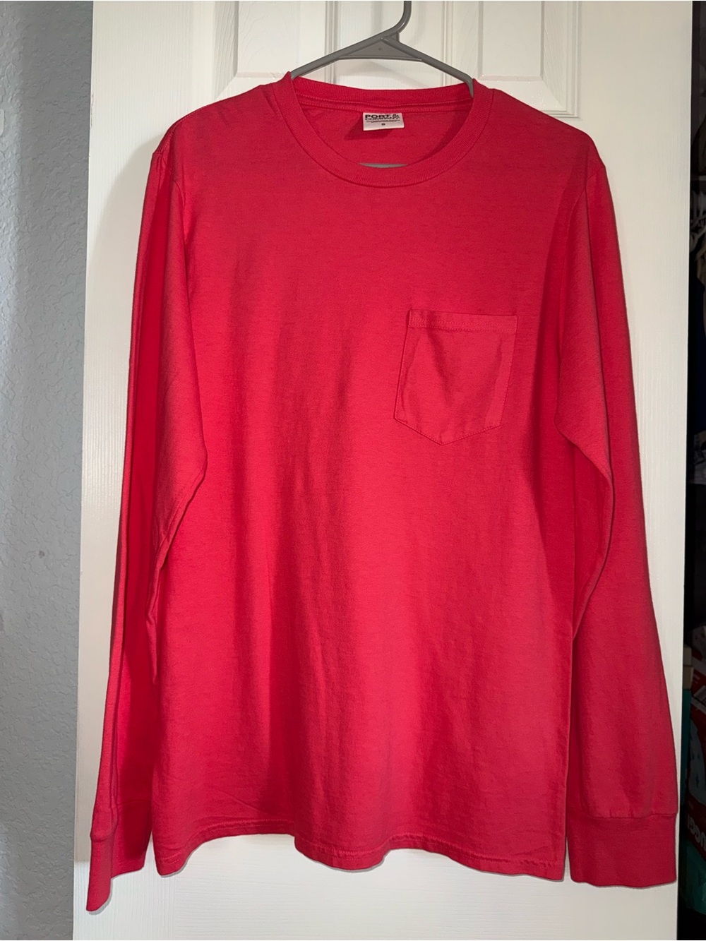 Port and Company Red Long-Sleeve Pocket Tee